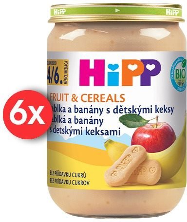 HiPP BIO Jablka a banány s dětskými keksy od uk. 4.-6. měsíce, 6 × 190 g