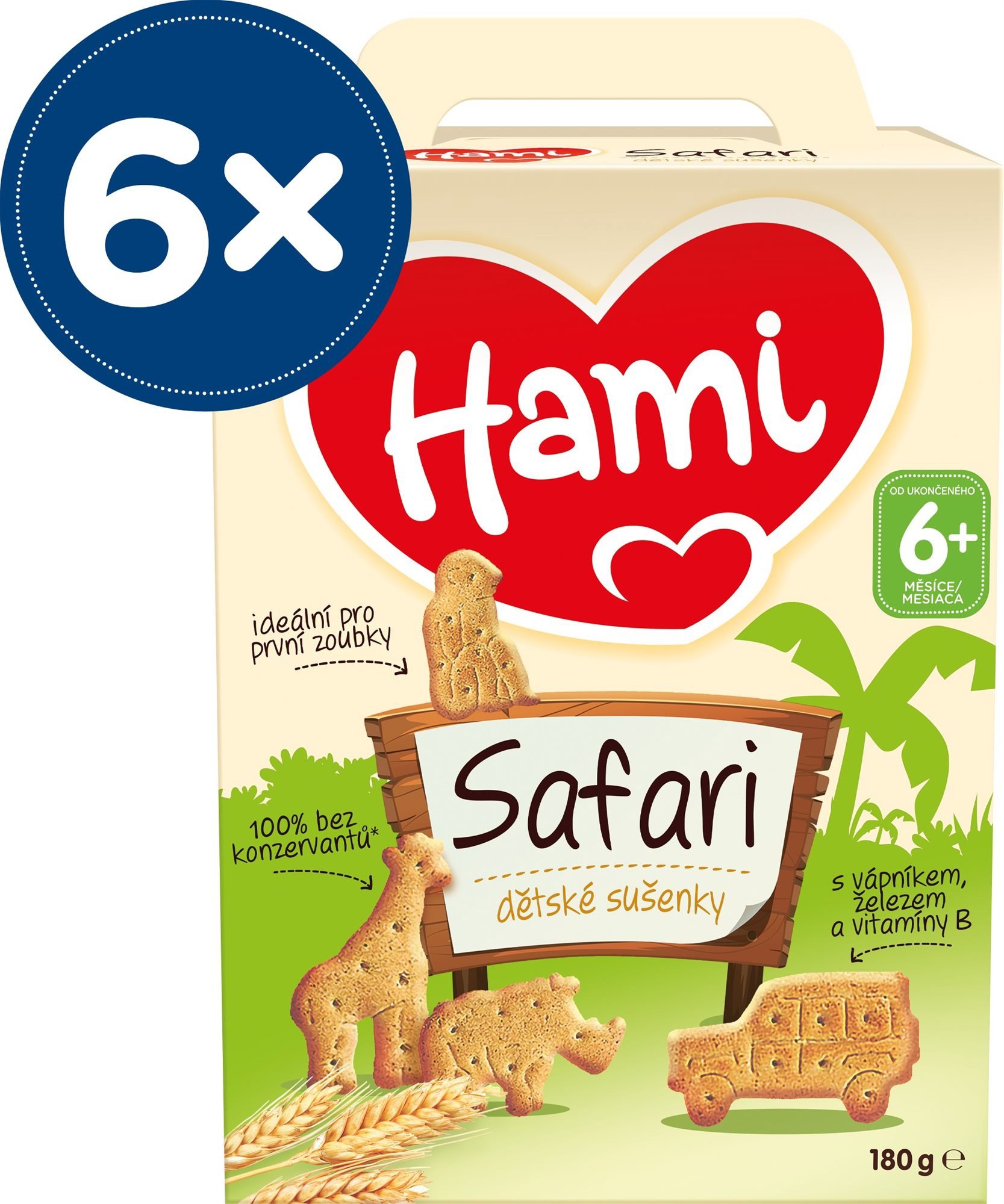 Dětské sušenky Hami Safari 6+ 6× 180 g 150 g