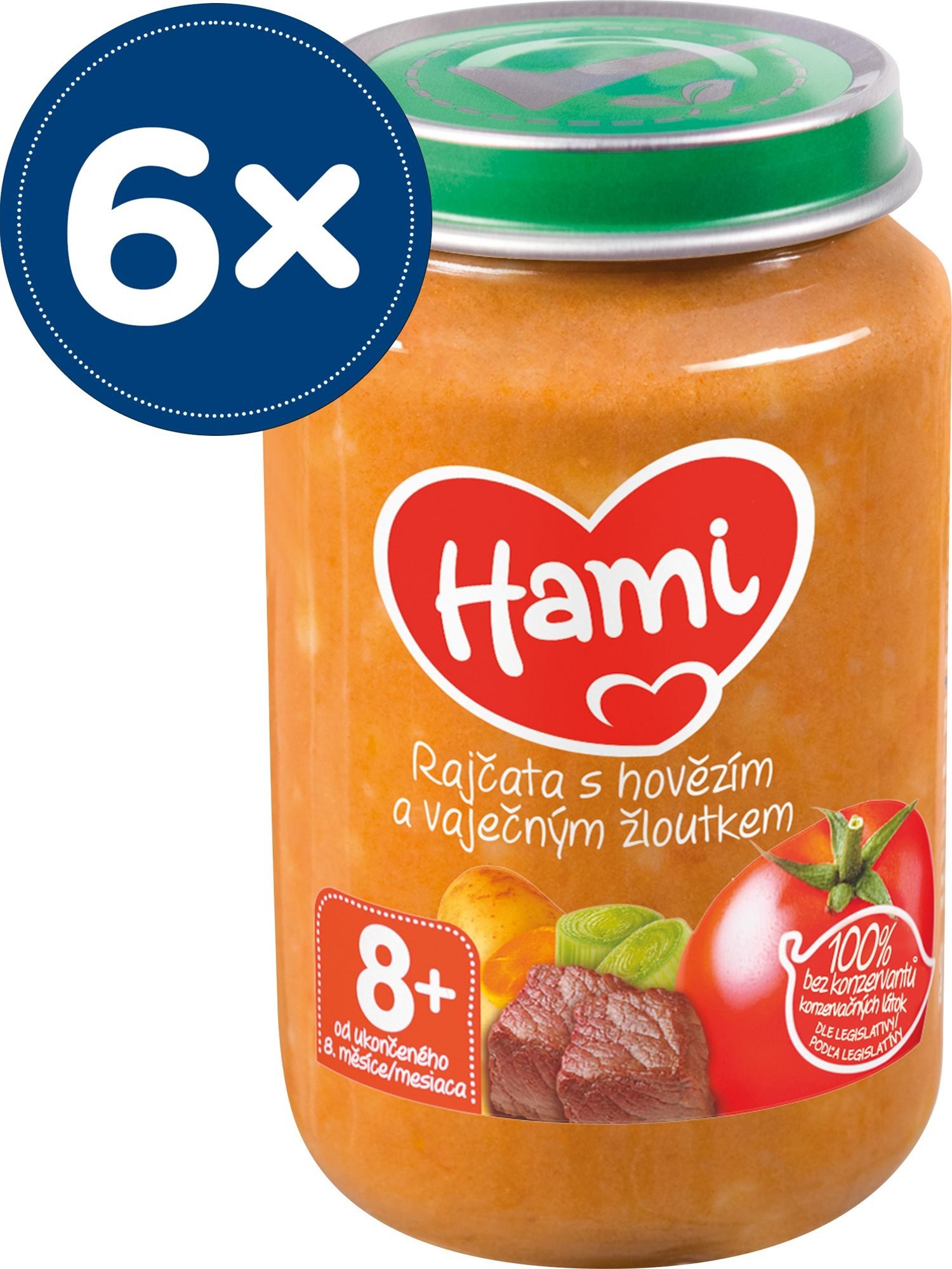 Příkrm Hami Rajčata s hovězím a vaječným žloutkem 6× 200 g