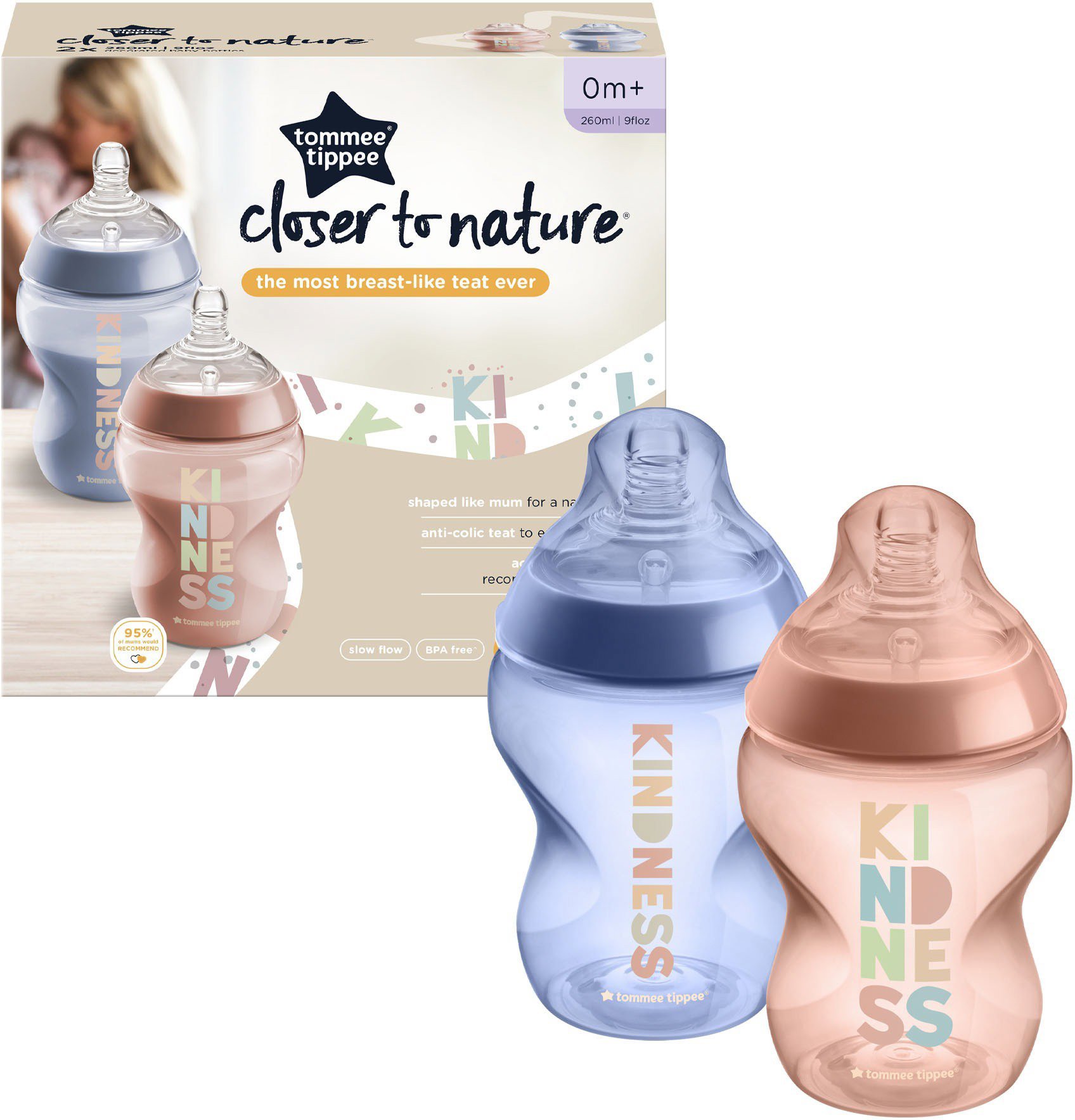 Kojenecká láhev Tommee Tippee Samosterilizační Kojenecká Lahev ANTI-COLIC savička Pomalý Průtok 260 ml 0m+, 2 ks