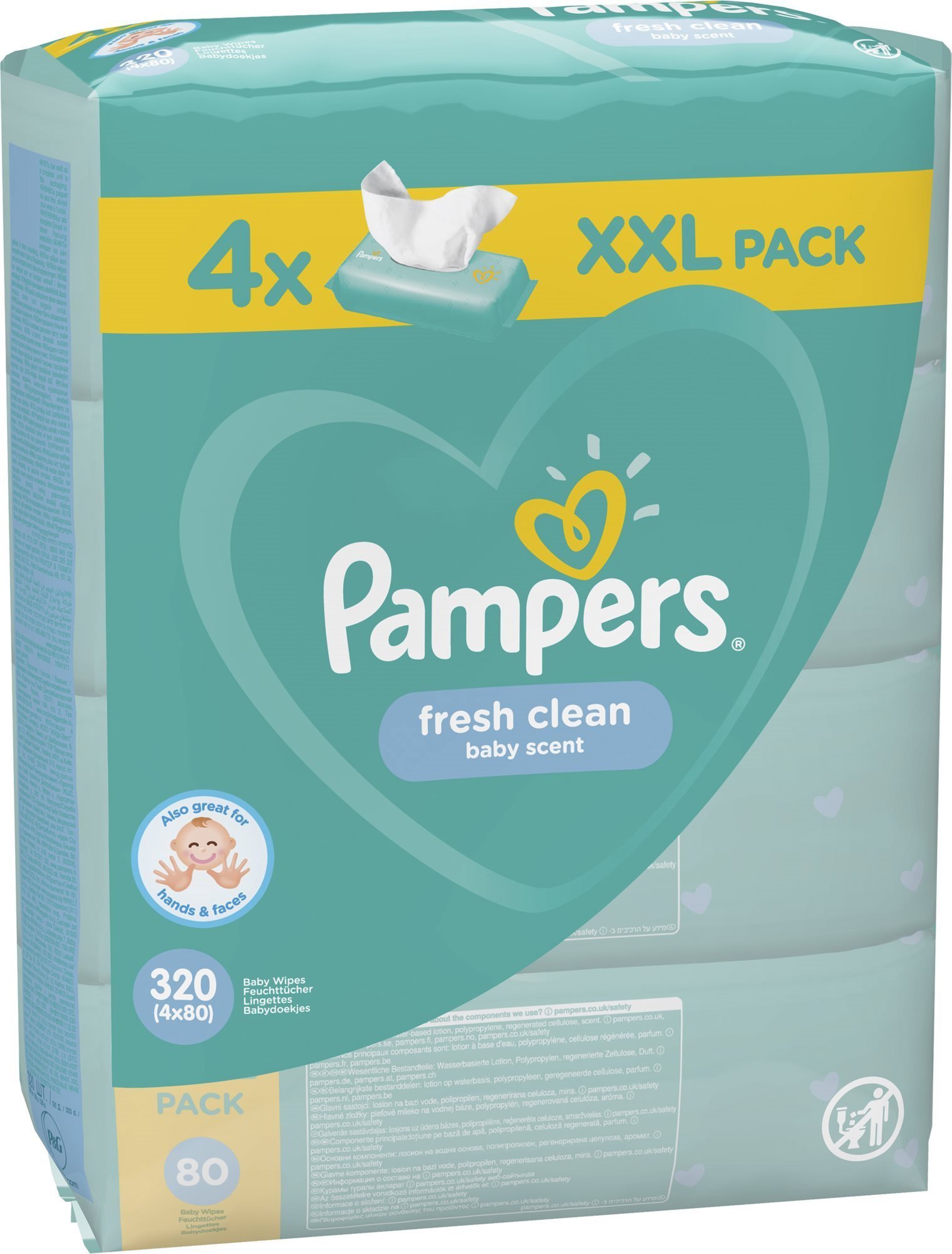 Dětské vlhčené ubrousky PAMPERS Fresh Clean XXL 4× 80 ks