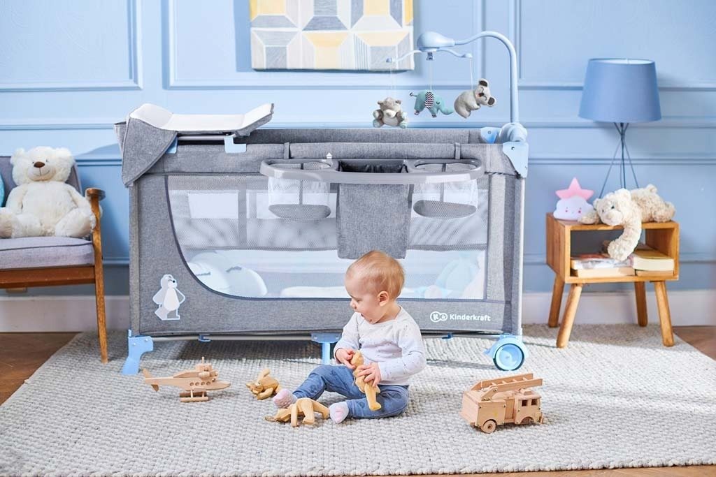 Cestovní postýlka Kinderkraft Joy Blue s doplňky