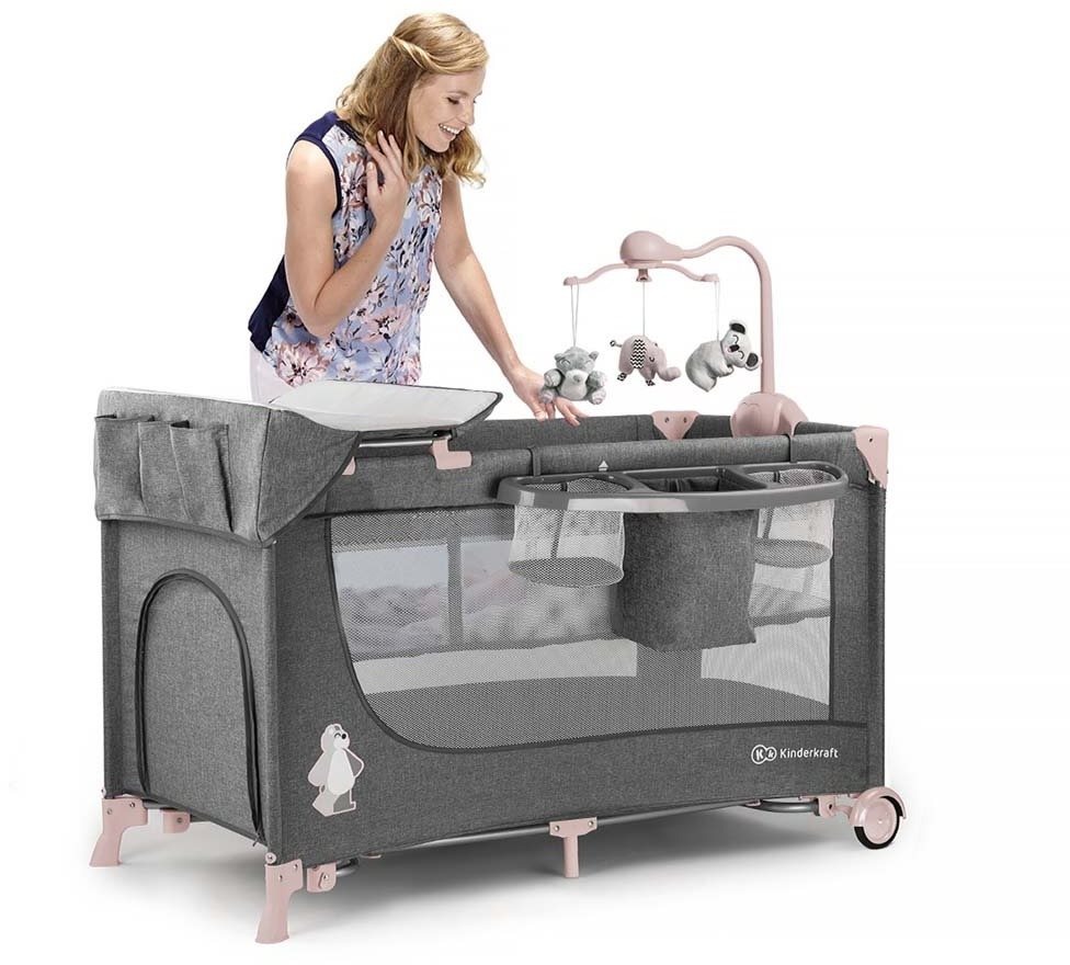 Cestovní postýlka Kinderkraft Joy Pink s doplňky