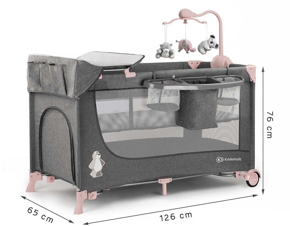 Cestovní postýlka Kinderkraft Joy Pink s doplňky