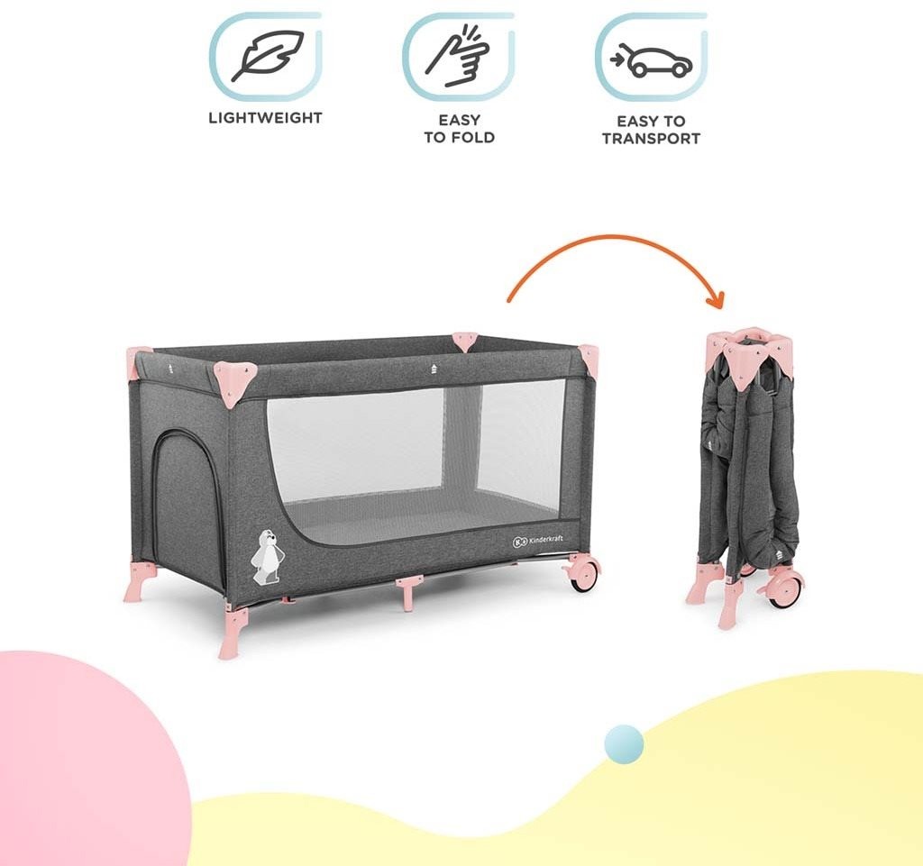 Cestovní postýlka Kinderkraft Joy Pink s doplňky