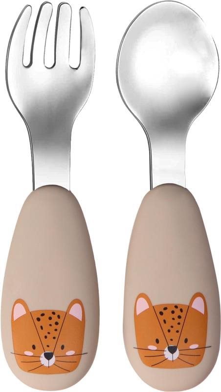 Tryco stainless steel children's cutlery spoon & fork - Leopard Sand