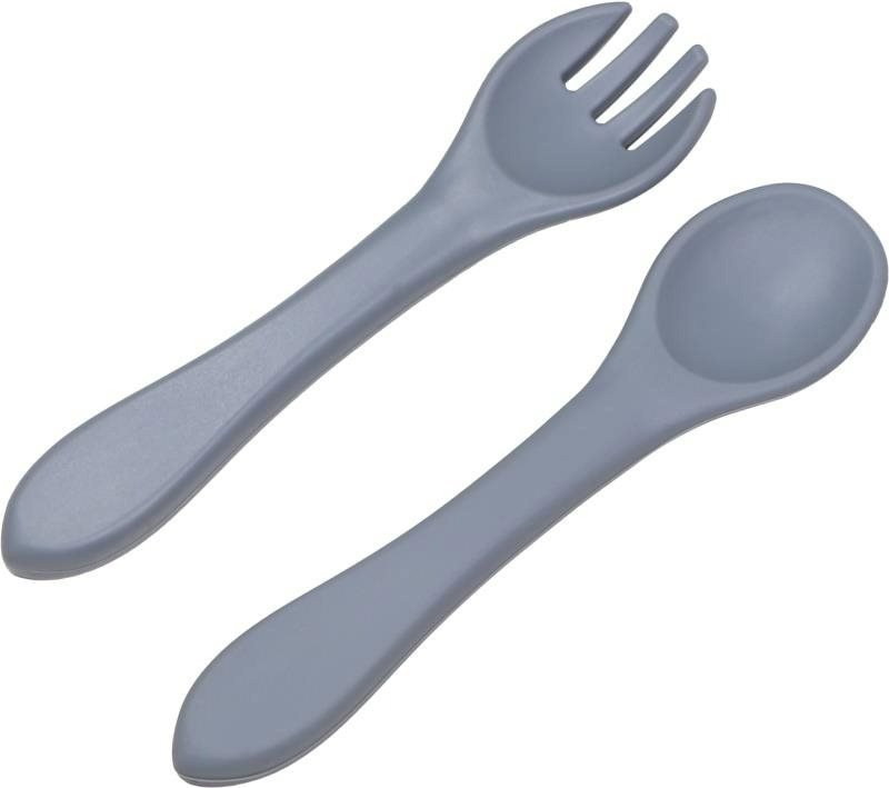 Tryco Children's Cutlery Silicone Spoon & Fork - Dusty Blue