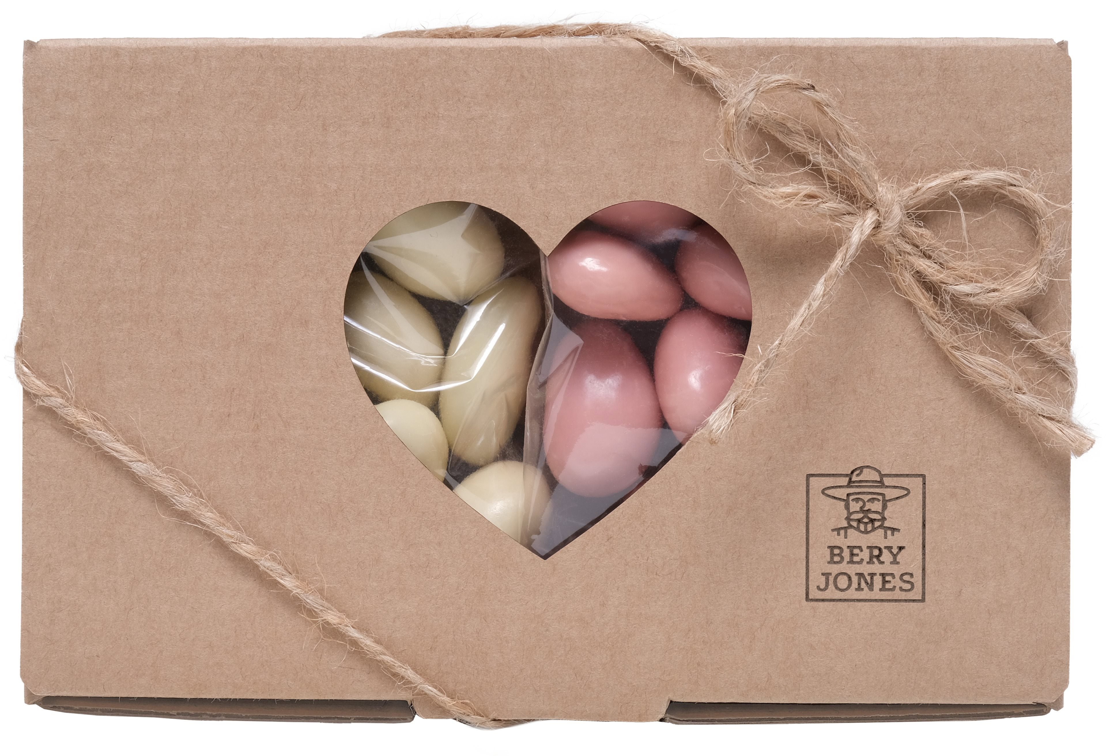 Ořechy Bery Jones valentýnská krabička sladká mix mandle v jahodovém jogurtu a bílé čokoládě 2 x 50g