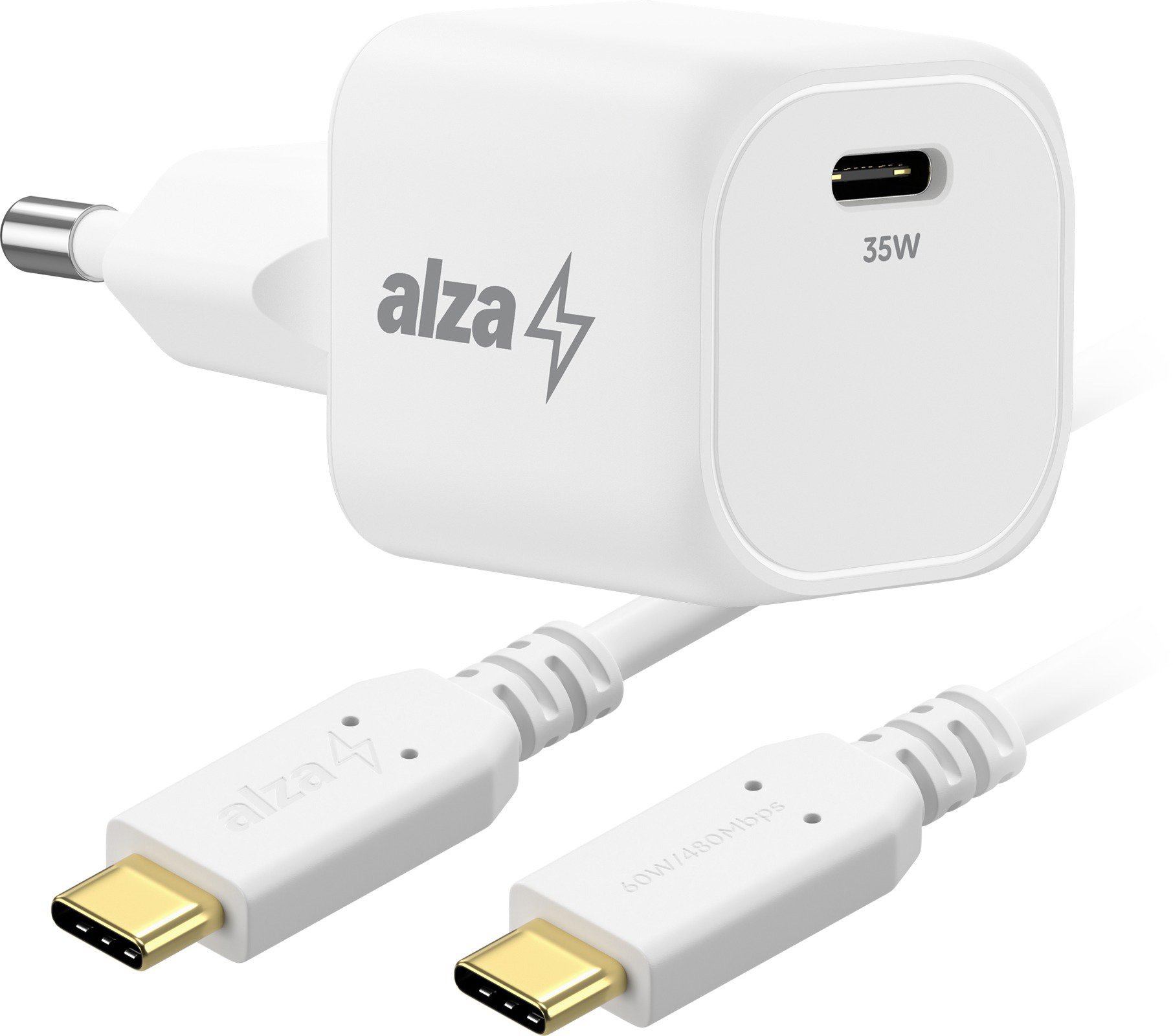 Set AlzaPower G320C Fast Charge 35W bílá + Core USB-C 2.0 60W 1m bílý