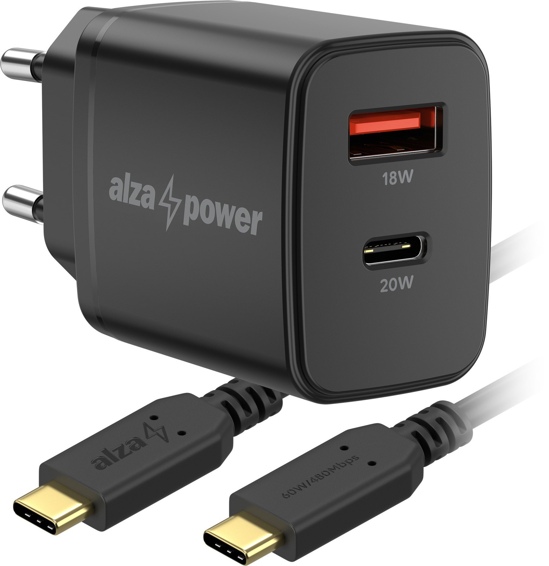 Set AlzaPower A101CA Fast Charge 20W černá + Core USB-C 2.0 60W 1m černý