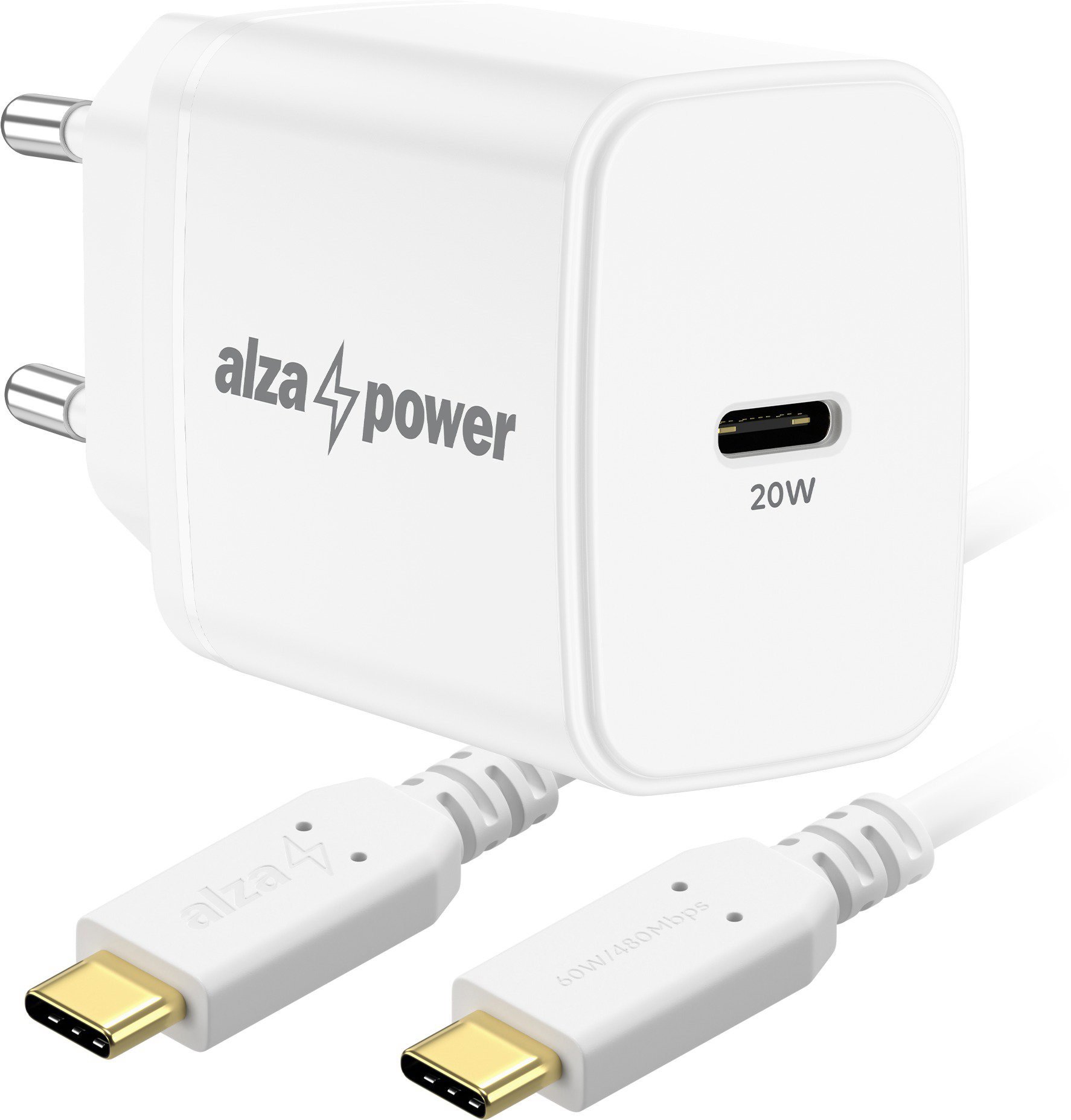 Set AlzaPower A110C Fast Charge 20W bílá + Core USB-C 2.0 60W 1m bílý