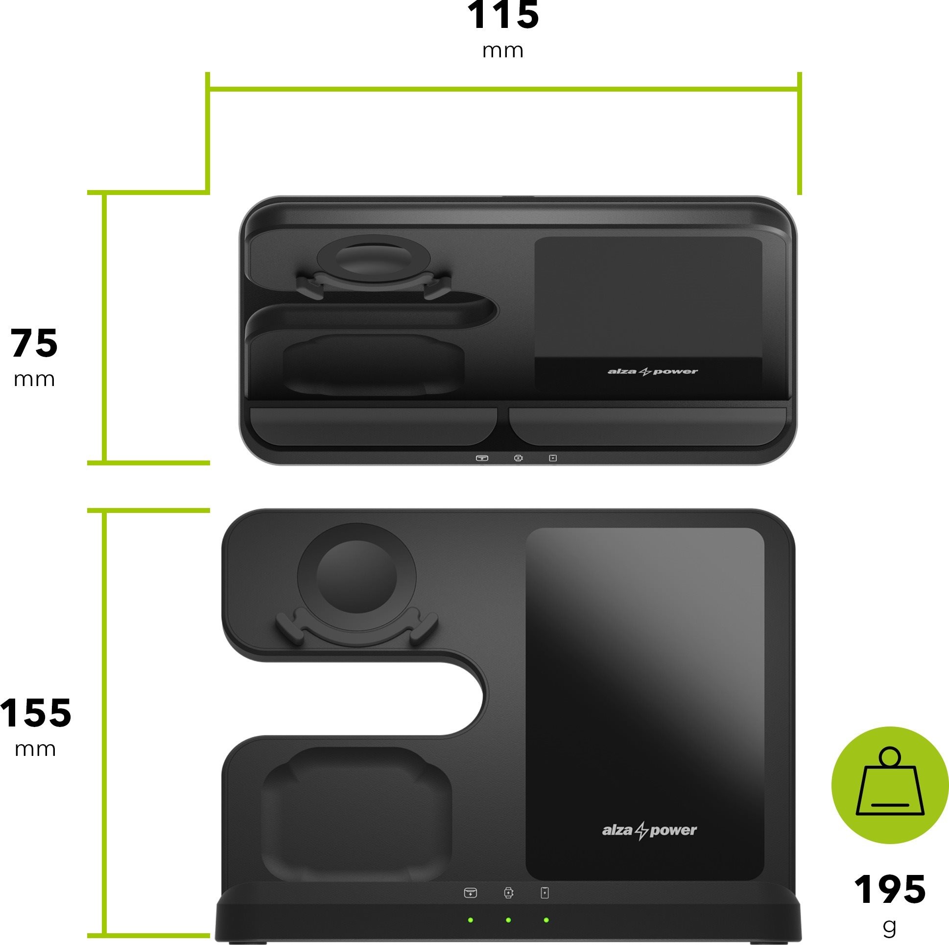 Set AlzaPower WSC120B 3in1 Wireless Charger pro Samsung černá + A100 Fast Charge 20W černá