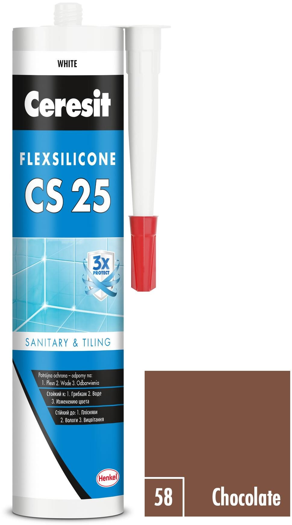 Ceresit Sanitární silikon CS 25 chocolate, 280 ml