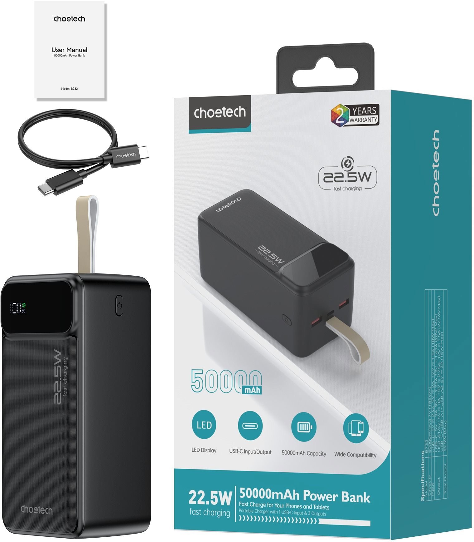 Powerbanka ChoeTech pD22.5w powerbank 50000mAh