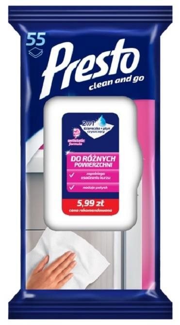 Čisticí ubrousky PRESTO čisticí utěrky na různé povrchy 55 ks
