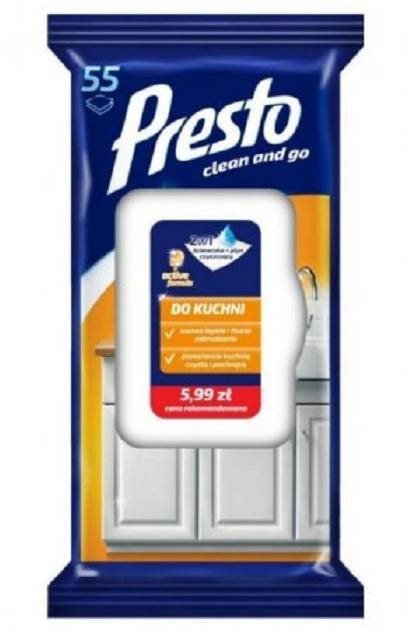 Čisticí ubrousky PRESTO vlhčené čistící ubrousky do kuchyně 55 ks