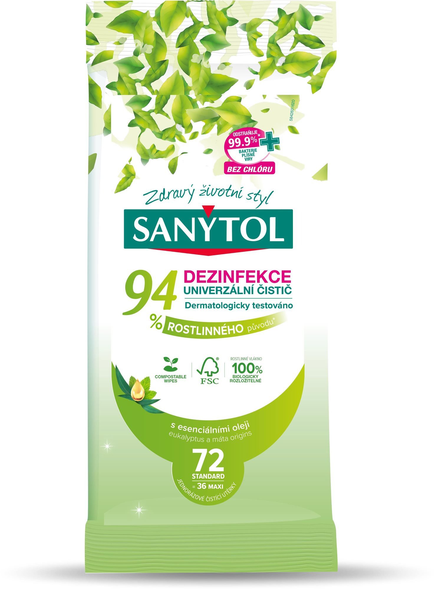 SANYTOL dezinfekce 94% rostlinného původu utěrky 36 ks