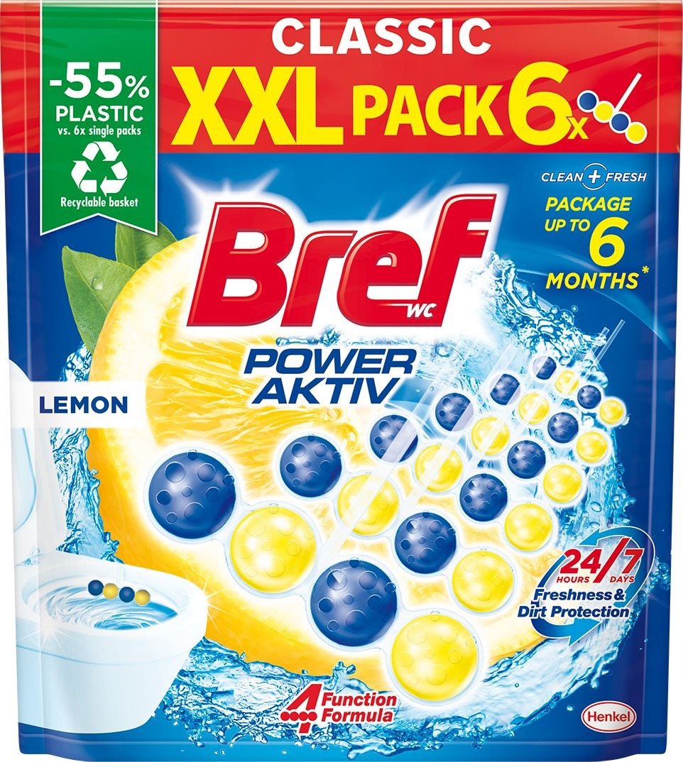 WC blok BREF Power Aktiv Lemon 6× 50 g