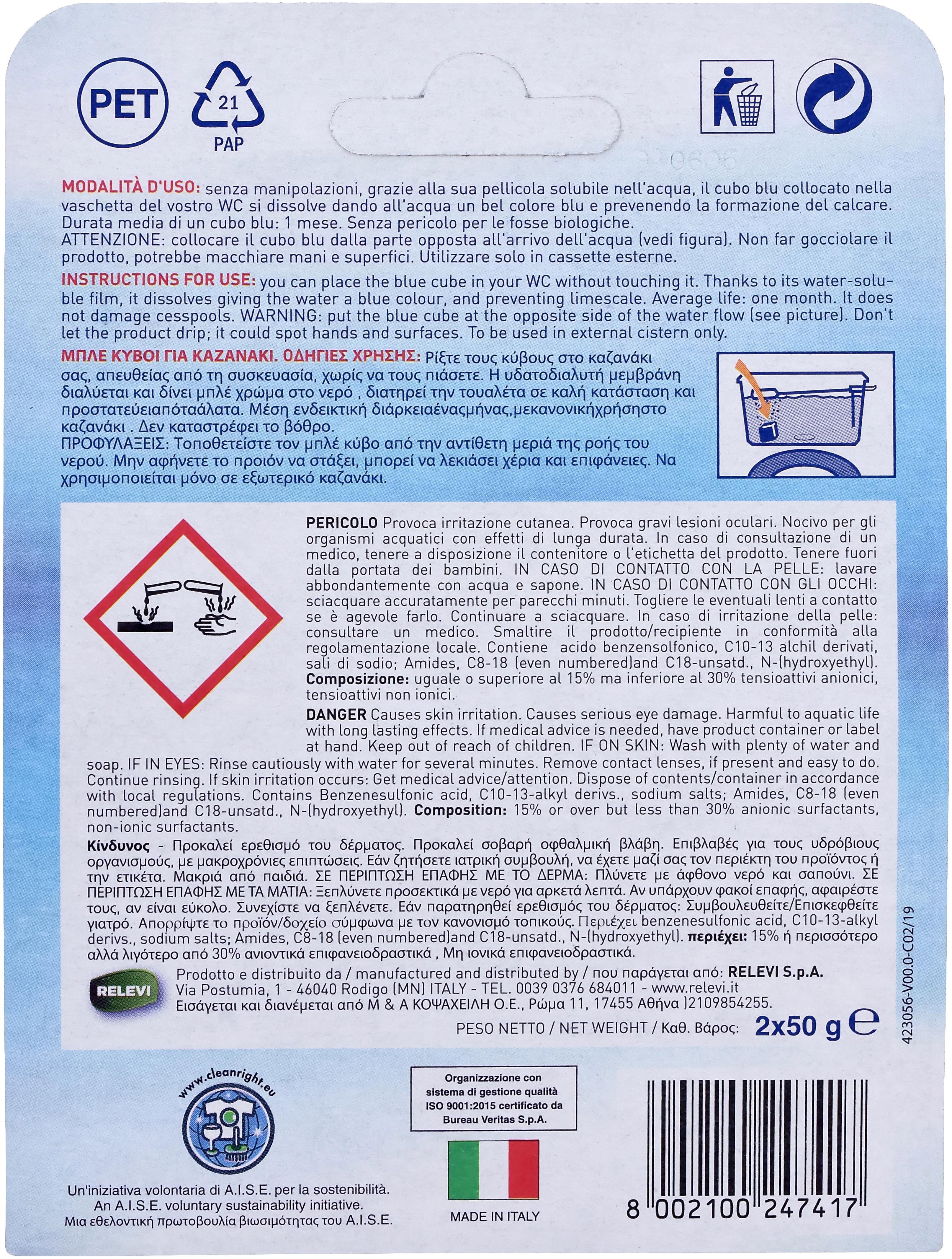 RELEVI Forzablu Acqua Blu toilet block delivers the maximum amount of cleaning ingredients