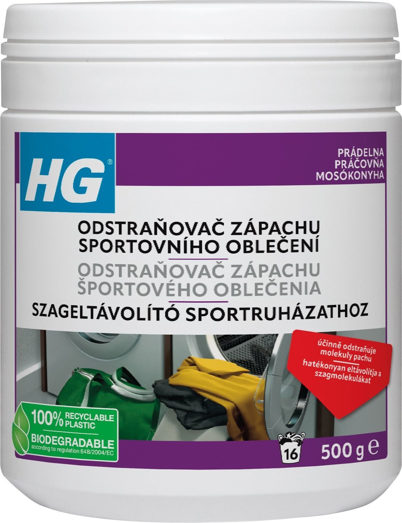 Prací prášok HG proti nepríjemným pachom športového oblečenia 500 g