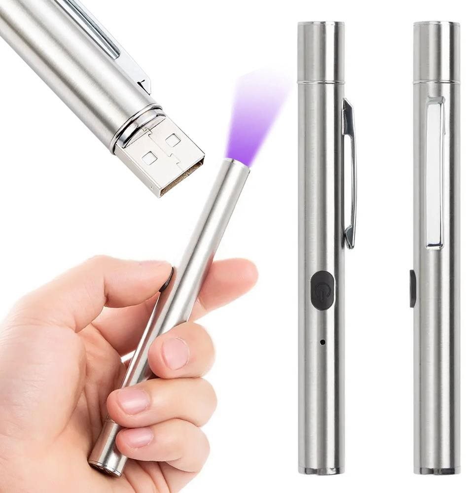 Bailong 08361 Magnetické pero, LED svítilna, tester UV, USB, stříbrné