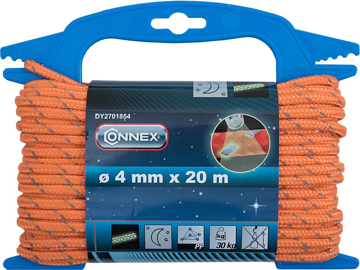 CONNEX PP pletené lano 16pramenné, 4 mm × 20 m, reflexní oranžová, navíječ