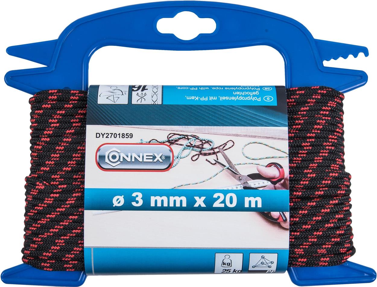 CONNEX PP pletené lano 1 pramenné, 3 mm × 20 m, červená/černá, navíječ