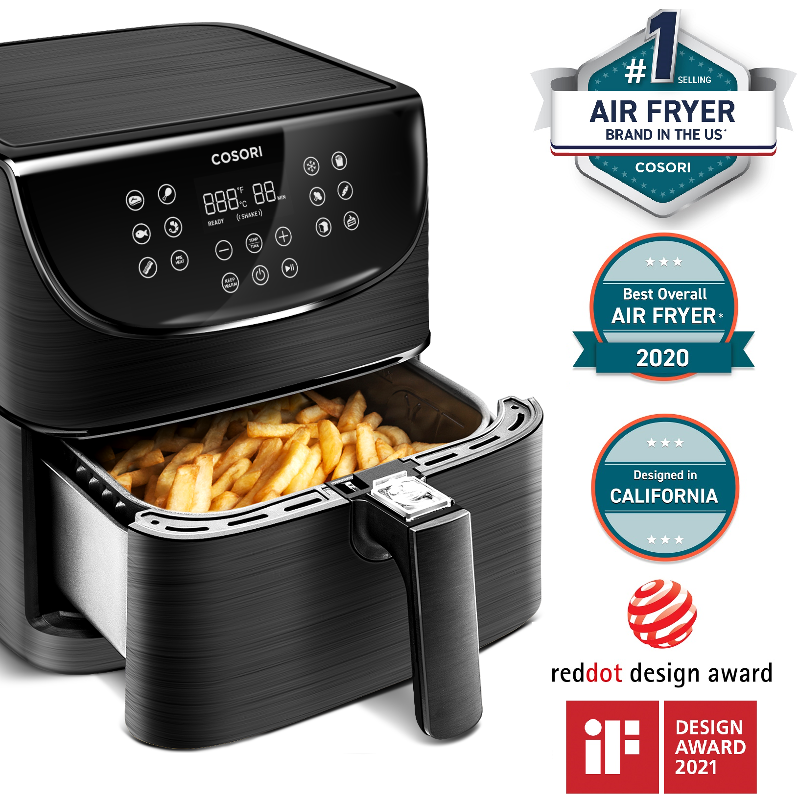 Horkovzdušná fritéza Cosori CS158-AF PREMIUM SMART + špízy 5 ks a grilovací rošt