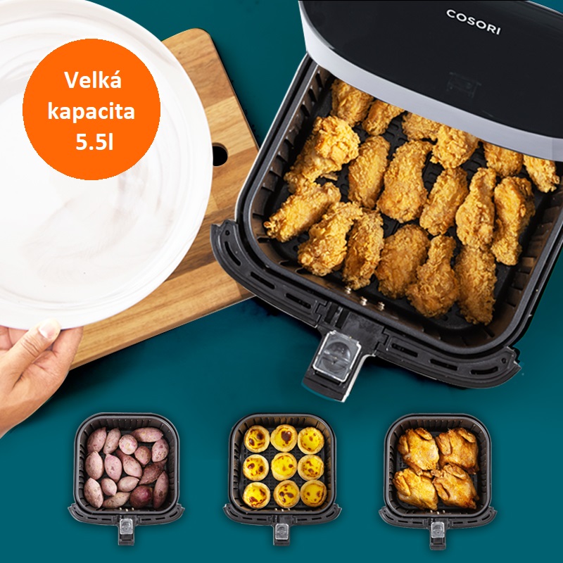 Horkovzdušná fritéza Cosori CP158-AF PREMIUM black + 5 × špíz a grilovací rošt