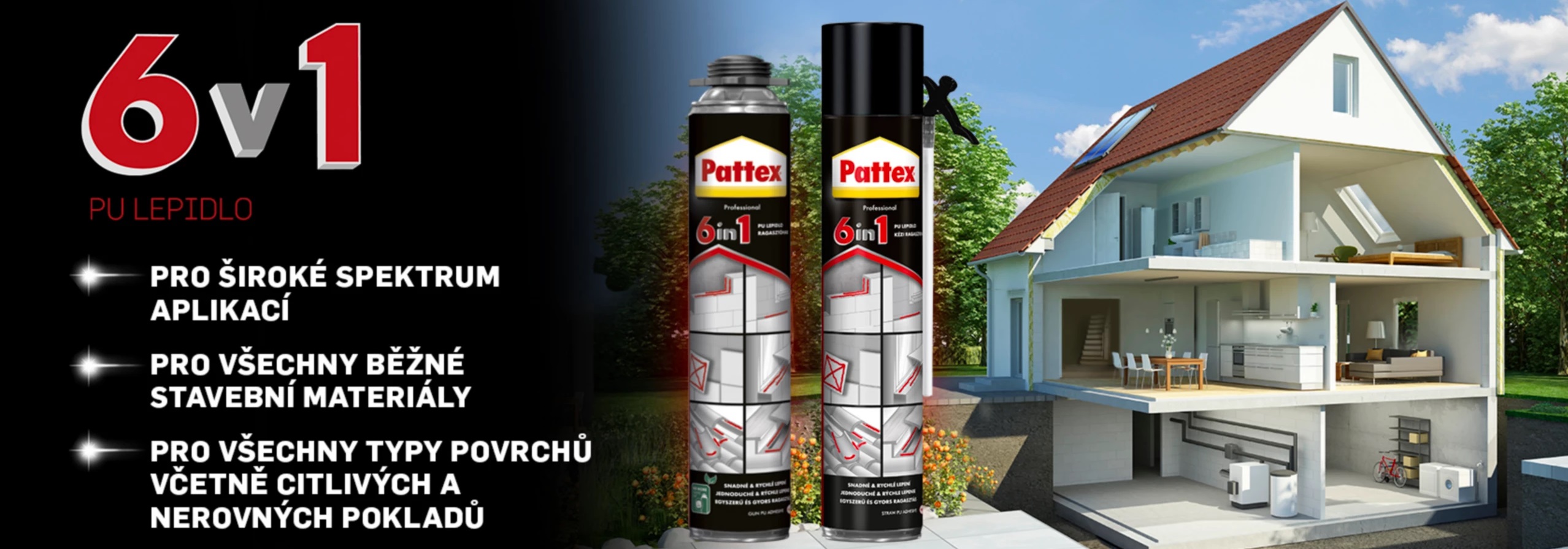 Lepidlo PATTEX 6v1 pistolová PU pěna 750 ml