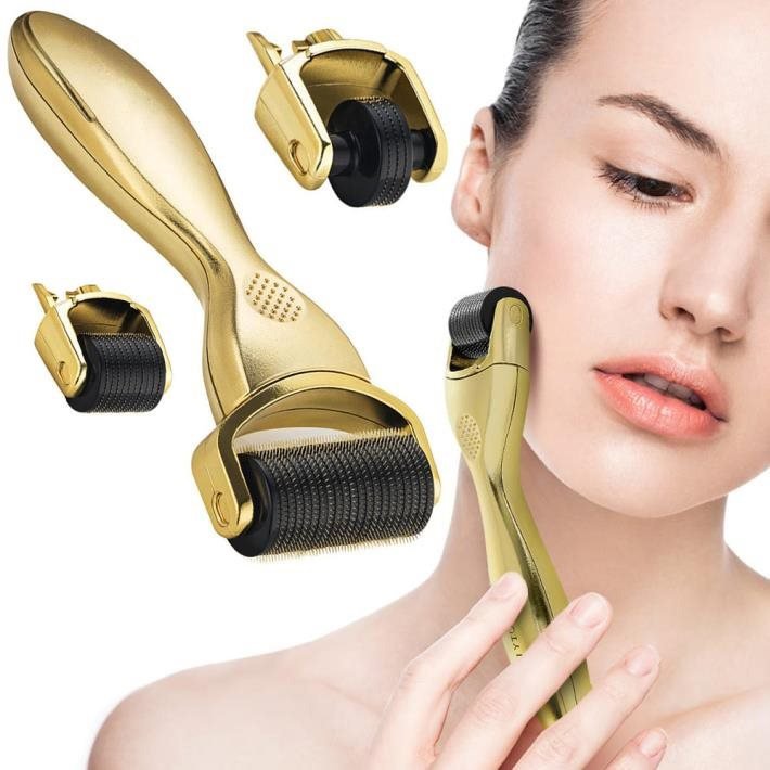 Face Roller Verk Dermaroller pro mezoterapii 3v1 - zlatý