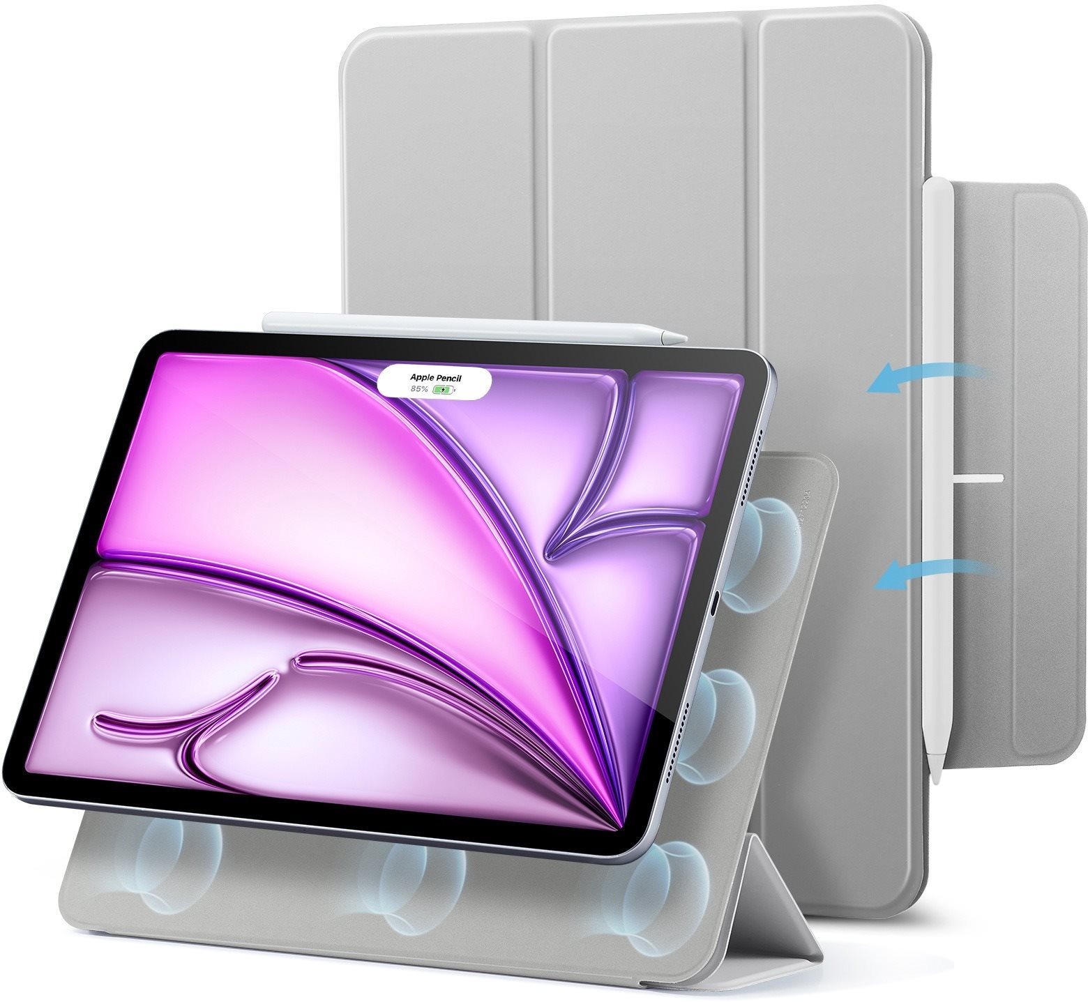 Tablet Hülle ESR Rebound Magnetic Case, Kompatibel mit iPad Air 13 (2024), Pro 12.9 (6./5./4. Generation), Grau