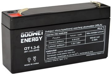 Baterie pro záložní zdroje GOOWEI ENERGY Bezúdržbový olověný akumulátor AGM OT1.3-6 F1, 6V, 1.3Ah