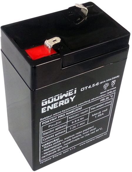 Baterie pro záložní zdroje GOOWEI ENERGY Bezúdržbový olověný akumulátor AGM OT4.5-6 F1, 6V, 4.5Ah