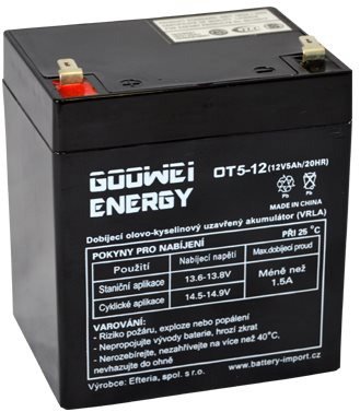 Baterie pro záložní zdroje GOOWEI ENERGY Bezúdržbový olověný akumulátor AGM OT5-12 F1, 12V, 5Ah