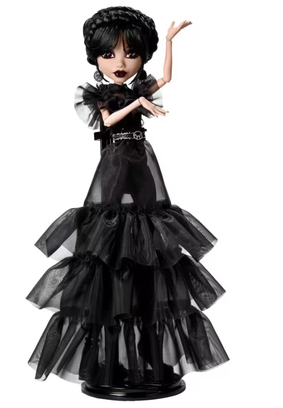 Panenka Sběratelská panenka Monster High X Wednesday Addams v černých šatech Rave’N, doplňky HXJ03