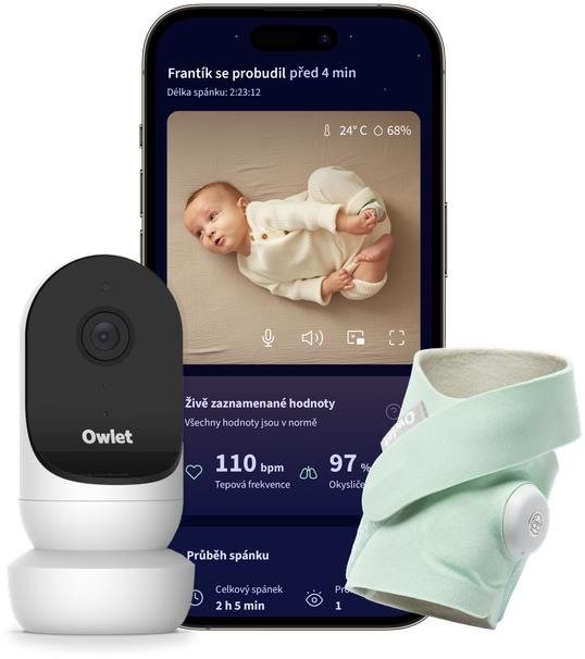 Chytrá ponožka Owlet Dream Sock 0-18 měsíců (Zelená) a kamera Owlet Cam 2