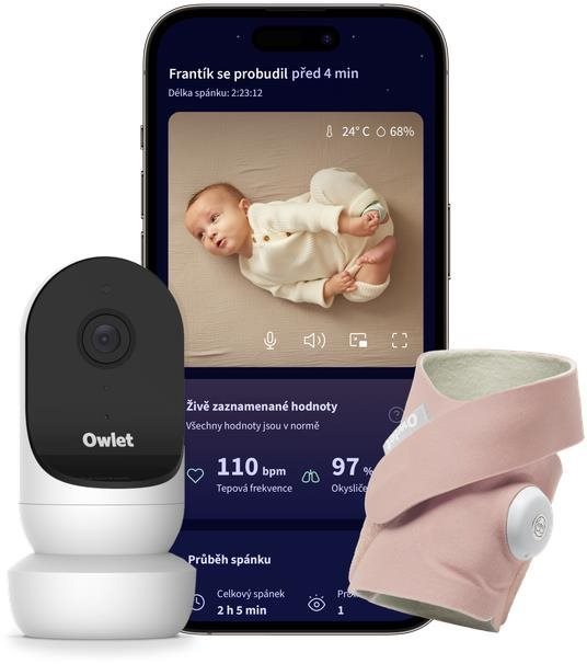Chytrá ponožka Owlet Dream Sock 0-18 měsíců (Matně růžová) a kamera Owlet Cam 2