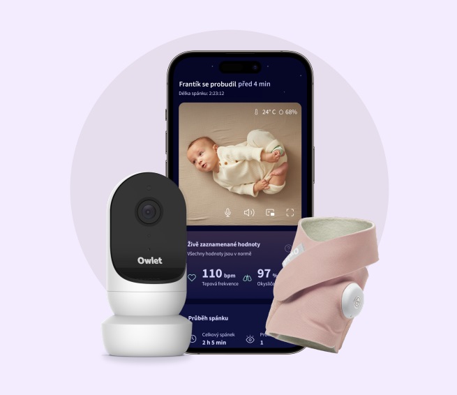 Chytrá ponožka Owlet Dream Sock 0-18 měsíců (Matně růžová) a kamera Owlet Cam 2