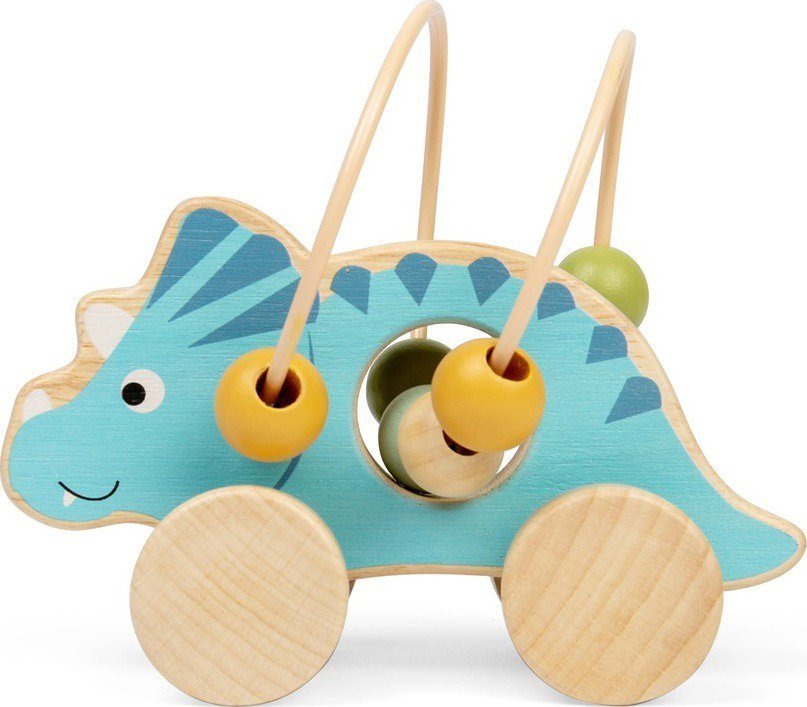 Motorický labyrint Bigjigs Toys Triceratops na kolečkách s korálky