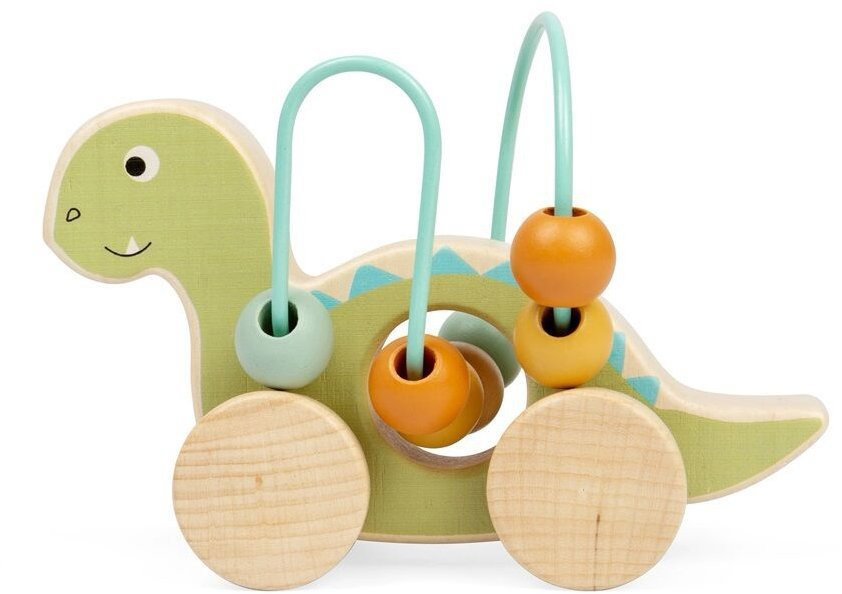 Motorický labyrint Bigjigs Toys Diplodokus na kolečkách s korálky