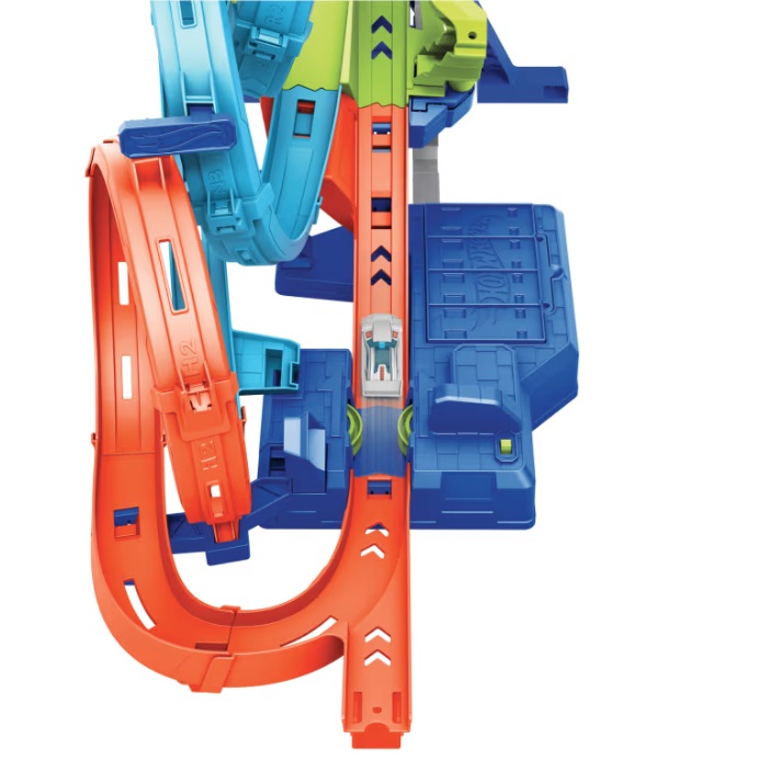 Autodráha Hot Wheels Dráha se 4 smyčkami a angličákem 1:64, motorizovaný zrychlovač
