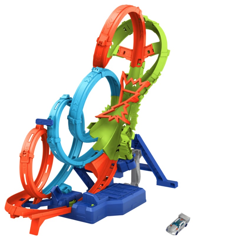 Autodráha Hot Wheels Dráha se 4 smyčkami a angličákem 1:64, motorizovaný zrychlovač