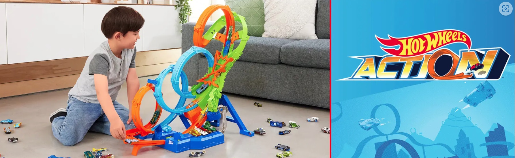Autodráha Hot Wheels Dráha se 4 smyčkami a angličákem 1:64, motorizovaný zrychlovač