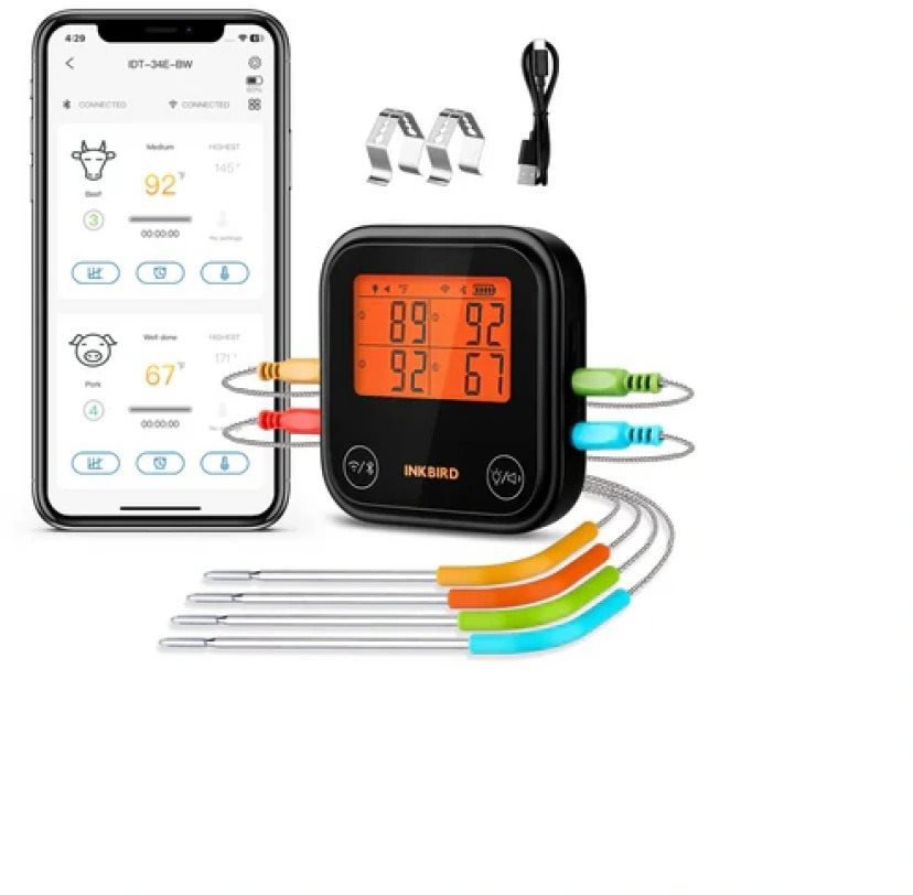 Digitální teploměr Inkbird BBQ teploměr se 4 sondami WiFi & Bluetooth IDT-34E-BW