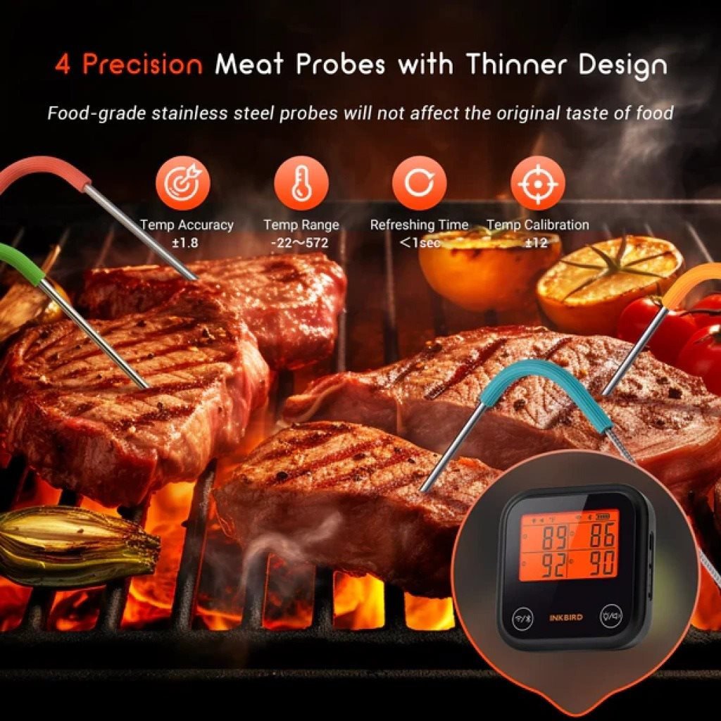 Inkbird BBQ teploměr se 4 sondami WiFi & Bluetooth IDT-34E-BW