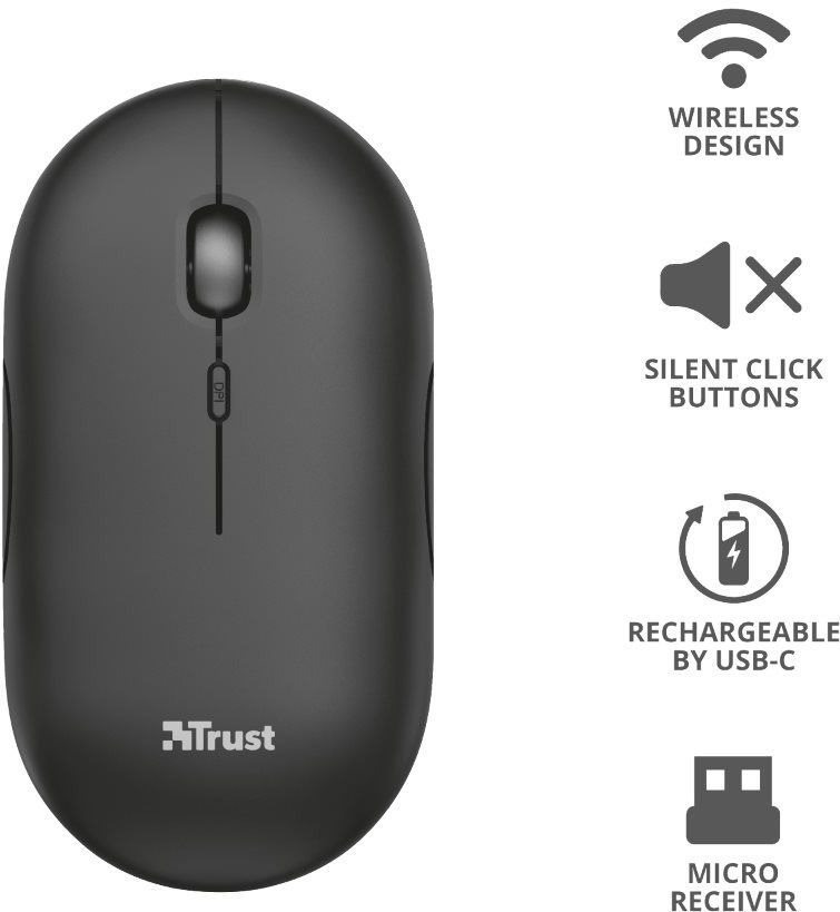 Trust Puck Wireless BT Silent Mouse, Black