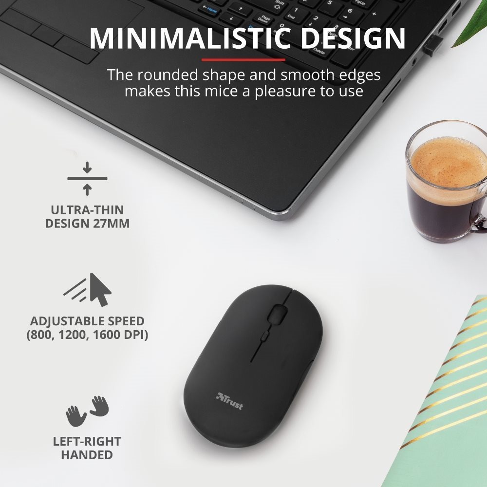Trust Puck Wireless BT Silent Mouse, Black