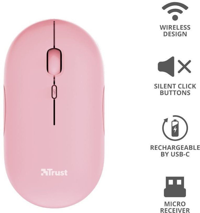 Trust Puck Wireless BT Silent Mouse, Pink