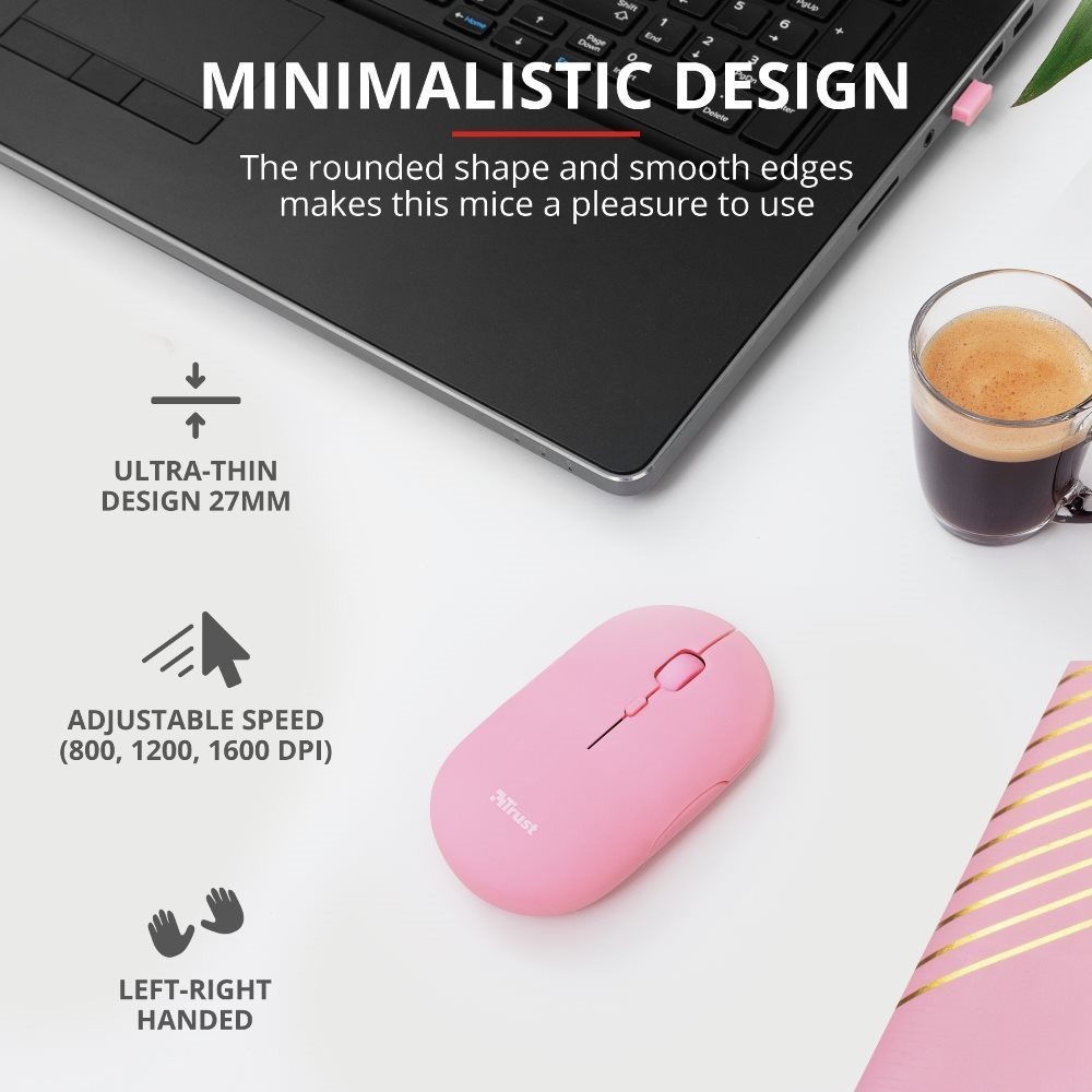 Trust Puck Wireless BT Silent Mouse, Pink